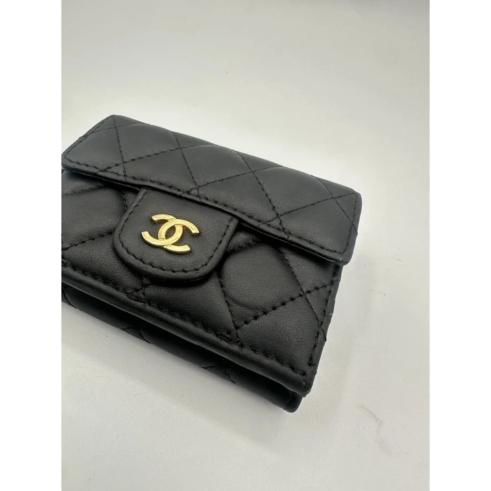Lambskin Quilted Double Flap Wallet Black